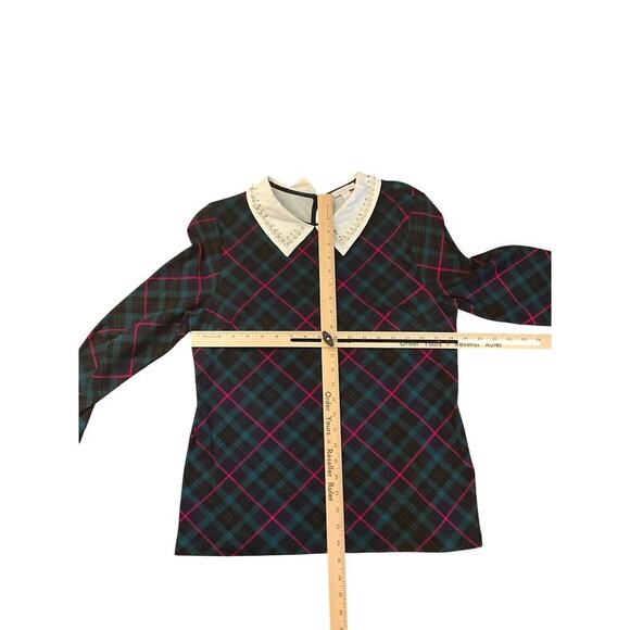 Charter Club Peter Pan Embelished Collar Top Plaided Multicolor Womens Large NEW - Picture 5 of 6